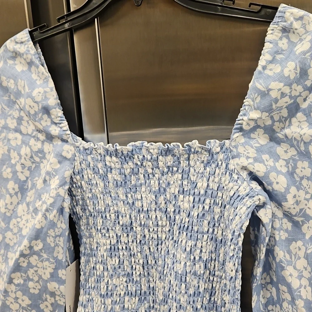 💕REFORMATION💕 Cambria Linen Top ~ Sofie Blue Floral Print Small S NWT - Picture 9 of 14